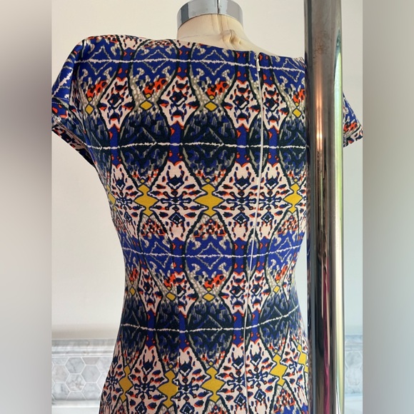 Clove Stretch Geo Design Cap Sleeves Midi Bodycon Dress 6 - Picture 5 of 8